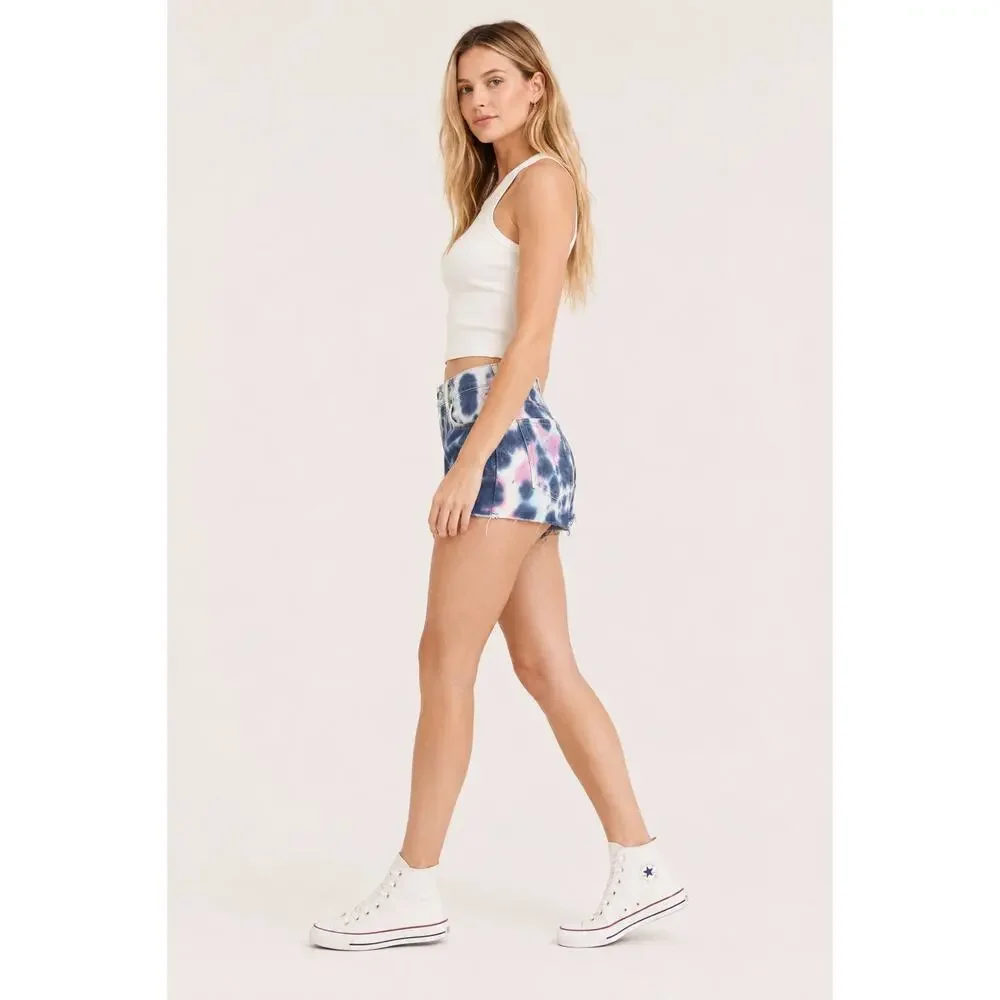 PacSun Tie Dye High Rise Festival Denim Shorts Womens  26 Festival Lights New